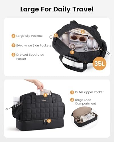 LOVEVOOK Travel Bags for Women, Lightweight Puffer Weekend Hospital Maternity Overnight Holdall Duffle Bag, Gym Bag with Shoe Compartment & Wet Pocket, Carry On Hand Luggage Ladies Flight Bags — view 3