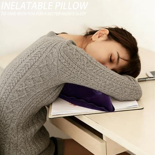 2-in-1 Inflatable Travel Pillow (32x22cm) - Soft Flocked Neck & Lumbar Support Pillow, Ideal for Sunbathing Hiking, Portable Travel Cushion (Blue&Gray) — view 6