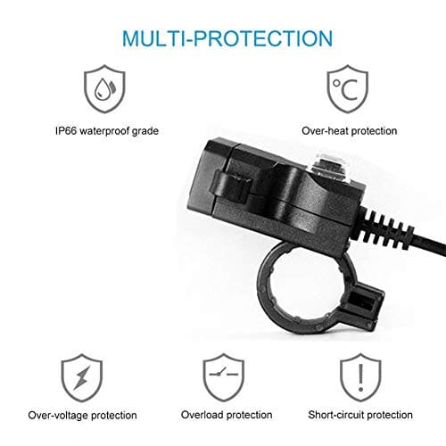 Dual USB Socket Charger, Motorcycle Waterproof Handlebar Power Quick Charge 3.0 Socket, Car Power Outlet, Black (9-90V) — view 3