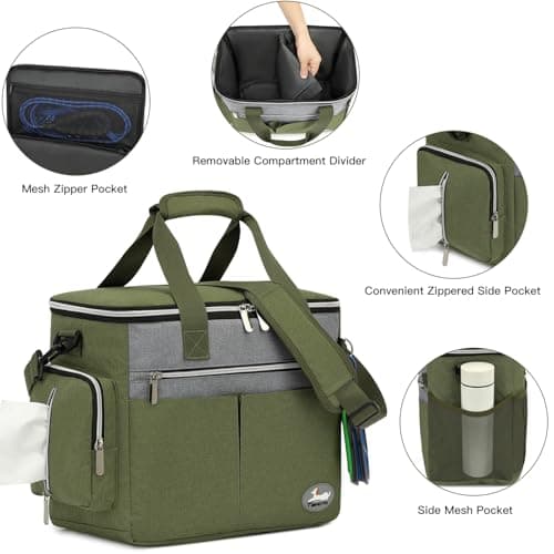 TAIHOYIN Dog Travel Bag for Pet Kit Outdoor with 2 Food Bags + 2 Collapsible Bowls + Feeding Mat + Dog Treat Bum Pouch 7-Piece Set for Pet Accessories Organizer Traveling Walking Camping, Olive Green — view 3