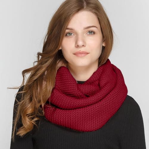 SGQTZDZQ Infinity Scarf Thermal Knitted Scarf, Neck Warmer Loop Scarf for Women, Winter Burgundy Scarf Women Scarf Gifts for Women (Wine Red) — view 3