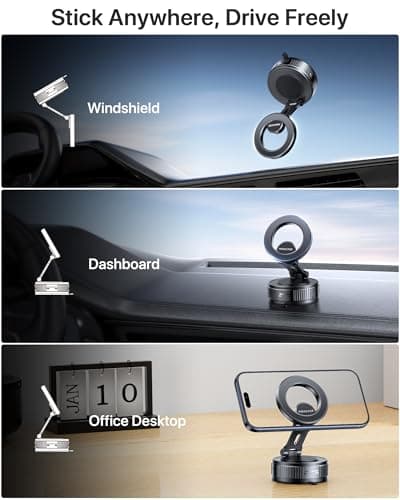 Miracase for MagSafe Car Mount, [Strong Suction + Nano Gel] Vacuum Magnetic Phone Holder for Car, [360° Rotatable & Foldable] Phone Holder for iPhone 17 Pro Max, Black — view 2