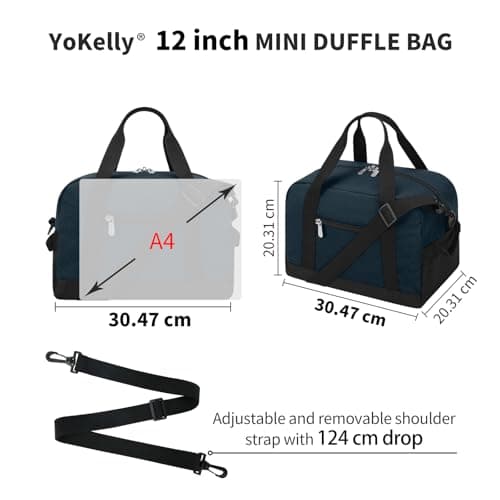Small Gym Bag Carry On Bag - 12 inch Mini Duffle Bag Lightweight for Overnight Travel 30x20x20cm-Navy Blue — view 5