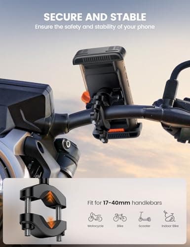Lamicall Bike Phone Holder Bicycle - 【Foldable Clamp】 Motorbike Phone Holder, Universal Motorcycle Handlebar Clamp Mount for iPhone 17 16 15 14 13 Pro Max Mini Air, Samsung S25, All Phones - Orange — view 3