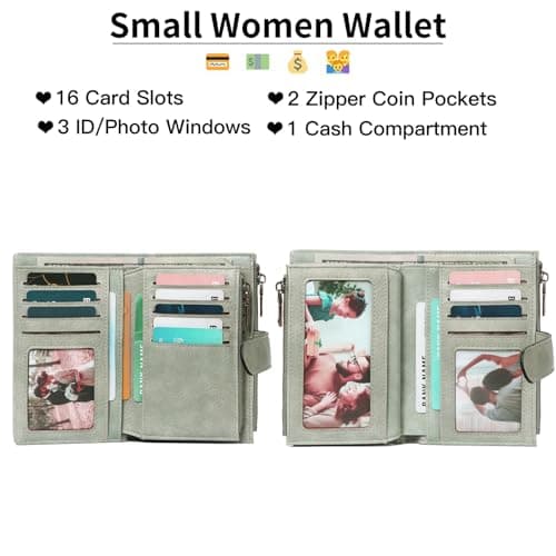 GOIACII Leather Purses for Women, Bifold Compact Womens Wallet with RFID Blocking, Medium Ladies Purse Credit Card Wallet with 16 Card Slots and Zip Coin Pocket — view 2