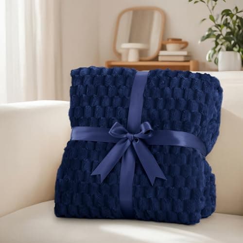 Aisbo Navy Throw Blankets for Sofa - Fleece Fluffy Throws for Beds Double, Soft Warm Fuzzy Big Blanket for Couch, 150x200 cm — view 4