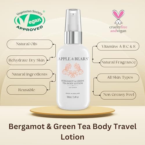 Apple & Bears Bergamot & Green Tea Body Lotion (100ml / 3.4 fl oz) - Luxury Vegan Travel Size Moisturizer - Made in UK — view 2