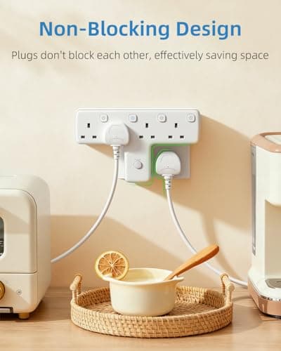 Mscien Multi Plug Adopter, Plug Extension with Independent Switches, 4 Way Plug Adapter UK Built-in Surge Protector, 4 in 1 Wall Socket Plug Extender with 180 Degree Rotation Button — view 2