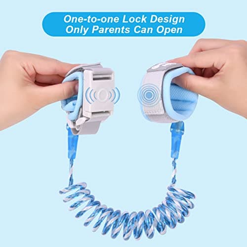 AOMIG Anti Lost Safety Wrist Link Belt, 1.5M Wrist Reins for Toddlers with Induction Lock, Baby Reins Toddler Reins for Walking & Travel, Toddler Wrist Strap for Walking (Blue) — view 4