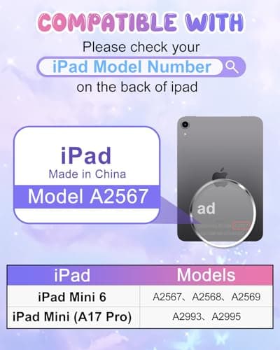 SurgeCraft for iPad Mini 6 Case, for iPad Mini 7 Case - Girls Cute Girly Kawaii 3D Purple Butterfly Unique Design Soft Silicone Cover with Rotating Stand & Strap for Apple Mini 6th/7th Covers 8.3 Inch — view 2