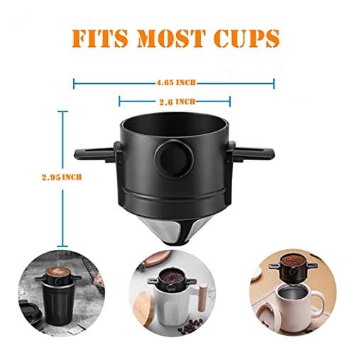 Pour Over Coffee Maker 1-2 Cup, Reusable Cone Coffee Dripper Filter, Stainless Steel Reusable Coffee Filters Coffee Maker with Cleaning Brush for Home Office Travel — view 4