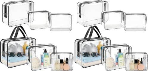 Clear Cosmetic Bag, 6PCS Toiletry Makeup PVC Bags Set Waterproof with Zipper and Portable Handle for Women Men Kids Gift (Pack of 2)
