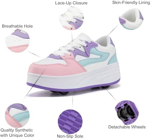 Roller Skate Shoes for Women Girls Sneakers with Detachable Wheels Sport Shoe Suitable for Halloween Christmas Birthday Party Gifts Purple — view 3
