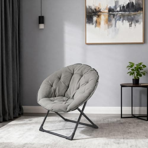Portable Soft Moon ChairGray Folding Camping Chair Reading Armchair Sheep Wool Cushion Ideal for Bedroom Balcony Relaxation Areas Gardens Patios 80x80x37 cm — view 5