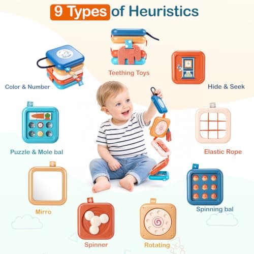 OSLINE Baby Montessori Toy for 1 Year Old,Toddler Travel Toys for 1 2 Year Old, Plane Busy Book Activity Cube Toys Birthday Gifts for Boy & girl,9 in 1 Baby Busy Board Toy — view 3