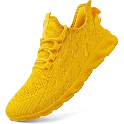 UROMGV Womens Sneakers Slip on Walking Running Shoes Tennis Trainers Workout Fitness Sports Athletic Lightweight Breathable Fashion Casual Yellow UK 7