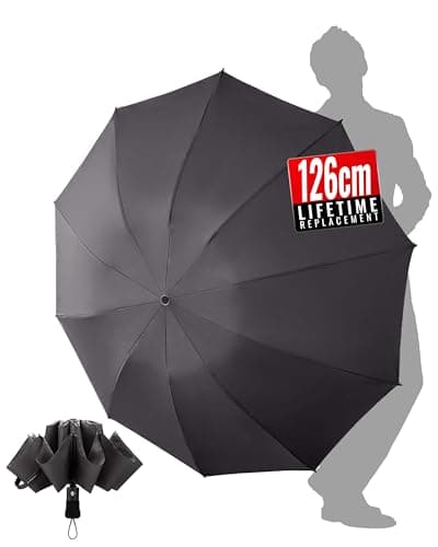 Chakipee Umbrella Windproof Strong Travel Compact Automatic Large Grey Folding Umbrellas for Wind and Rain Resistant - Portable 210T Fabric - 10 Ribs Durable For Mens Women Umbrella