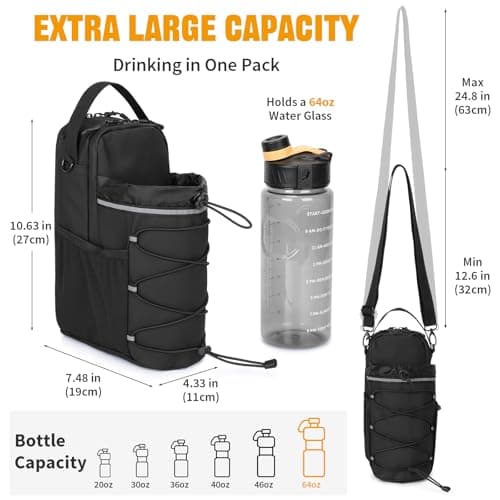 HUNTVP Magnetic Gym Bag Water Bottle 1.8L, Multi Pocket Water Bottle Carrier with Detachable Shoulder Strap Reflective Strip, Portable Crossbody Bottle Holder for Sports Outdoor Travel — view 4
