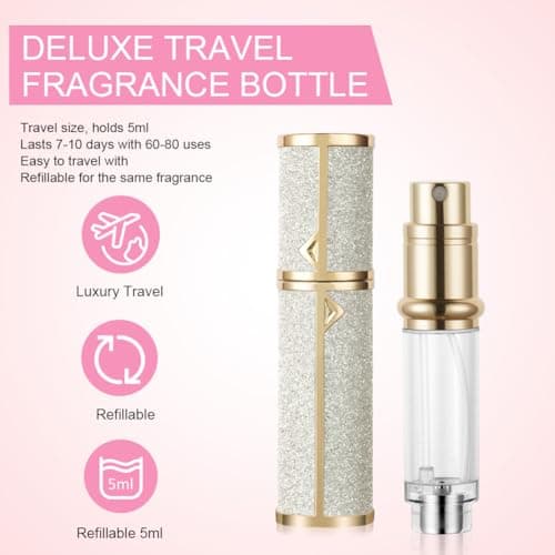 LOPHE Perfume Travel Bottle, 5ML Luxurious Perfume Atomiser Refillable, Shining Perfume Spray Bottle, Easy to Refill Perfume Atomiser for Women Men (Shining Silver) — view 5