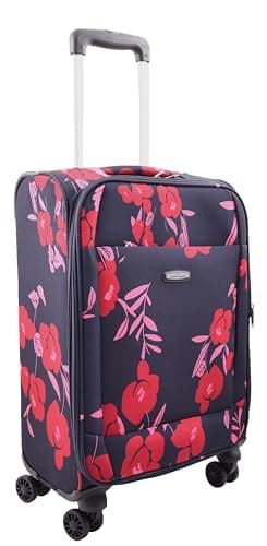 House Of Leather Flower Print 20" Cabin Size Soft 4 Wheel Suitcase Lightweight Expandable Carry on-Board Luggage Navy