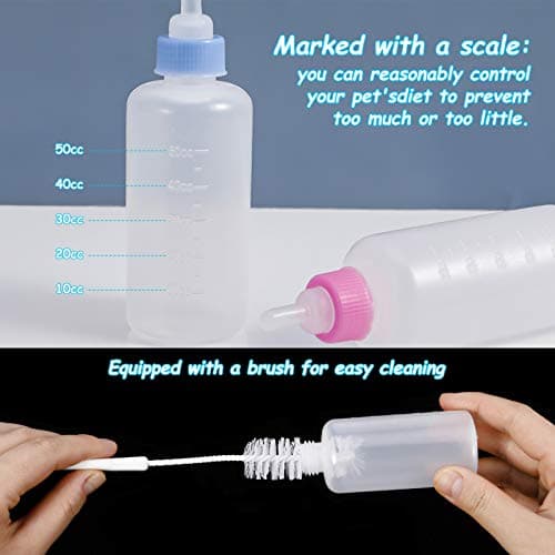 KroY PecoeD Pet Feeding Kit - Milk Bottle Set for Kitten & Puppy, 50ml, With Replacement Nipples & Cleaning Brushes — view 4