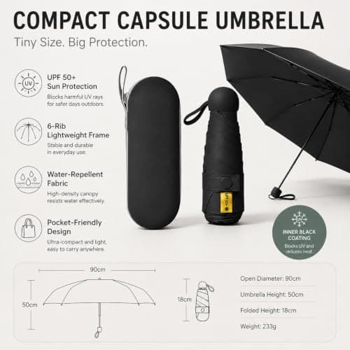 WHJYCC Compact Folding Umbrella - Black Travel Umbrella with Storage Case — view 2