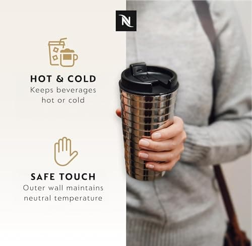Nespresso Touch Thermal Travel Mug, 345ml, Stainless Steel, Hot & Cold Drinks, Leak-Proof — view 3