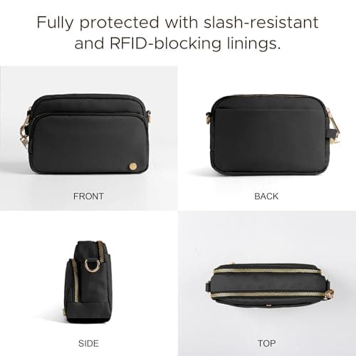 Anti Theft Crossbody Bag for Women, Slash-resistant RFID Blocking Travel Purses, Small Shoulder Bag Handbag, Nylon, Black — view 4