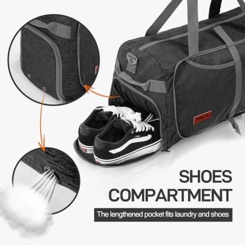 Travel Duffle Bag, 40L Foldable Carry On Luggage with Shoe Compartment, Water-Resistant Gym & Sports Bag for Men & Women, Airline Approved Underseat Cabin Bag for Overnight, Weekend & Camping Black — view 4