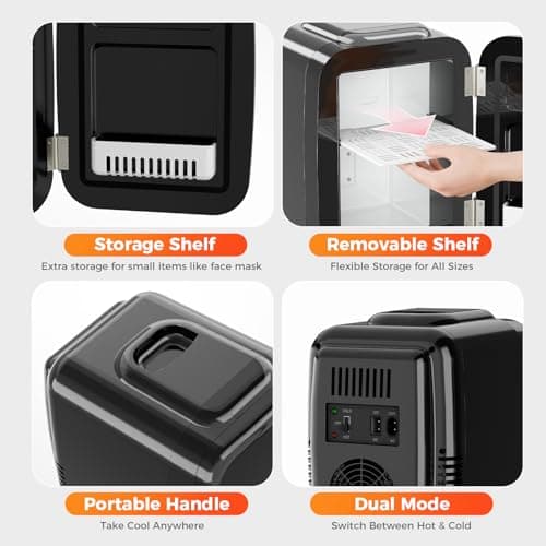 YASHE Mini Fridge, 4 Liter/6 Cans Portable Cooler and Warmer, AC/DC Power Small Fridge, Quiet Desk Skincare Fridge for Beauty Drinks Medicine, Mini Fridge for Bedrooms Office Dorm Car Travel, Black — view 5