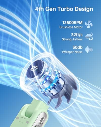 Bearwind Portable Handheld Turbo Fan, 5-Speed High Airflow, 4000mAh Battery — view 3