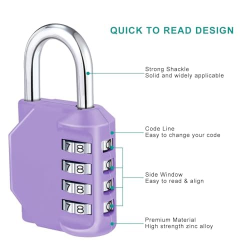 ZHEGE Padlocks with Code, Combination Padlock for Gym Locker (Purple) — view 3