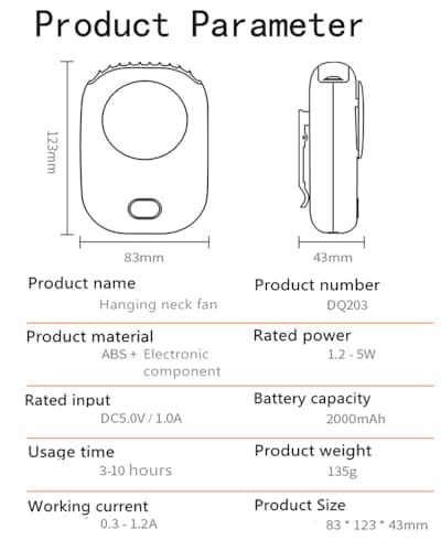 Mini Wearable Personal Fan, Hanging Neck Rechargeable Portable Summer Cooling Fan with Lanyard and Bracket, Powerful 3 Speed 120 Degree Wide-angle Clip on Waist Outdoor Bladeless Small Fans (White) — view 5