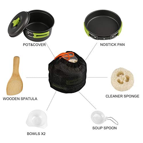 Ballery Camping Cookware, Portable Cooking Backpacking Kit, 8 Pcs Pot Pan Set with Mesh Bag for Outdoor Camping Hiking Picnic — view 2