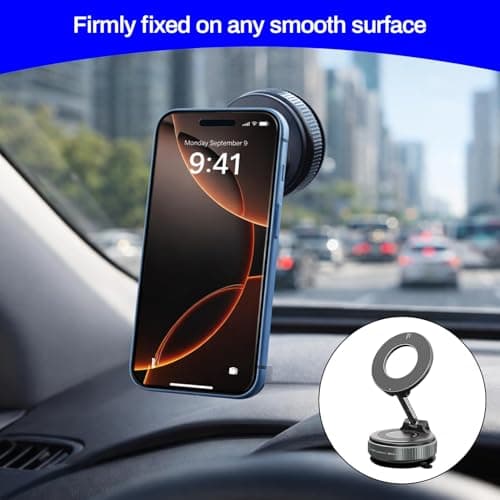 Mlifleue Magnetic Car Phone Holder Upgraded, 360° Rotatable Suction Magnetic Car Phone Mount with 2 Magnet Rings, Foldable & Adjustable for Car/Gym/Smooth Surface, Compatible with iPhone & Android — view 6