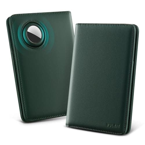 VULKIT Passport Holder Travel Wallet with AirTag Holder, RFID Blocking Leather Travel Document Orangizer with Passport Slot, Business & Credit Card Slots, Boarding Pass Pocket