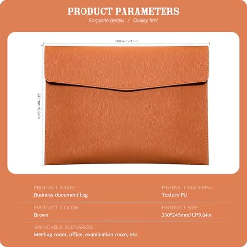 Skyzone A4 Document Folder Wallet, PU Leather Travel Document Holder Organizer, Waterproof File Folder with Snap Closure, Multifunctional File Envelope Portfolio Storage Case (Brown) — view 2
