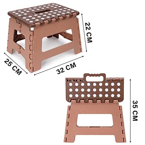 Foldable Step Stool - Heavy Duty Kids Adults Stepping Stool Up to 150KG, Portable Kitchen Bathroom Garden and Outdoor Folding Step Stool (Brown) — view 6