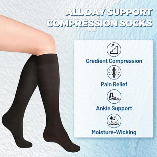 flintronic 6 Pairs Compression Socks for Women & Men,15-20 mmHg Travel Flight Socks, Enhanced Circulation & Athletic Support, Compression Stockings for Running, Flying, Nursing(Black 9-15in) — view 4