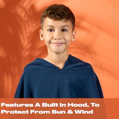 Brentfords Poncho Towels for Kids Short Sleeve Quick Dry Absorbent Hooded Towels for Kids Beach Swim Childrens Travel Wrap Changing Robe Holiday Spa Pool Dry Oversized Swimming Towel, Navy — view 5