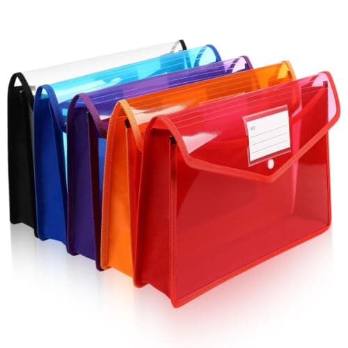 5pcs A4 Document Bag PP Button Closure File Envelope