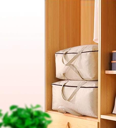 iwill CREATE PRO Pack of 3, Cotton Canvas Storage Soft Bags with Zip Closure & Handles, Good for Blankets, Clothing in Bedroom Wardrobe, Dormitory, Shelves, Beige — view 3