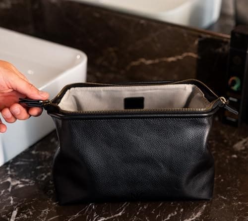 NV Holders Premium Genuine Leather Toiletry Bag for Men - The Ultimate Travel Dopp Kit and Hygiene Organizer, Perfect Men's Toiletry Travel Bag, Black, Genuine Leather Toiletry Bag — view 5