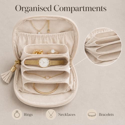 Travel Jewellery Organiser, PU Leather Case with Velvet-Lined Compartments — view 2