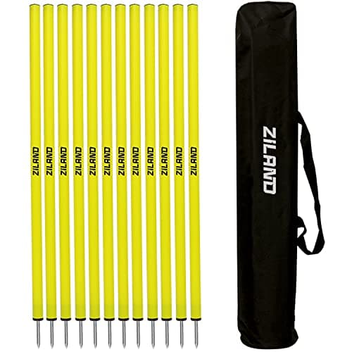 Ziland Slalom Poles [12 Pack] • Yellow • Football Training Aid • Holdall Included (180cm Yellow)