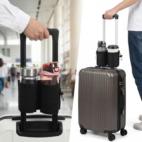 Luggage Travel Cup Holder, Free Hand Drink Caddy Hold Two Coffee Mugs, Fits Roll on Most Suitcase Handles, Gifts for Flight Attendants &Frequent Travelers Accessories — view 2