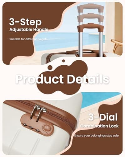 Shavont 20 Inch Cabin Suitcase 55x40x20cm Carry on Hardshell Luggage(Cream) — view 6