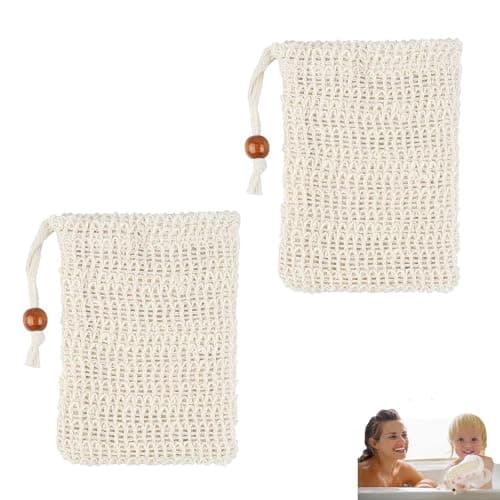 2 PCS Sisal Soap Bag, Soap Saver Bag, Exfoliating Soap Bags, for Exfoliation, Foaming, Drying Soaps, Shower Bath, Travel(Off-White 9 * 14cm)
