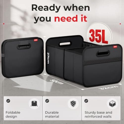 achilles Car Folding Box Xl, Foldable Trunk Bag, Shopping Organizer, Basket, Storage Bags, Box (Black, 50cm x 32cm x 27cm) — view 2
