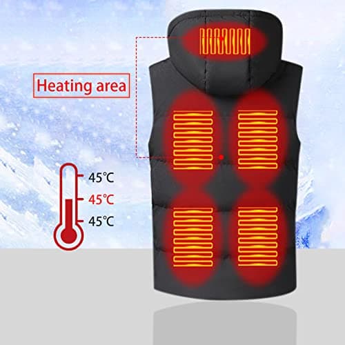 HAOLEI Heated Body Warmer Mens, Hooded Vest UK Clearance, Sleeveless Jacket with Hood, Winter Coat USB Charging Electric Gilet 7 Heating Zones for Sports(No Power Bank), Black, L — view 5